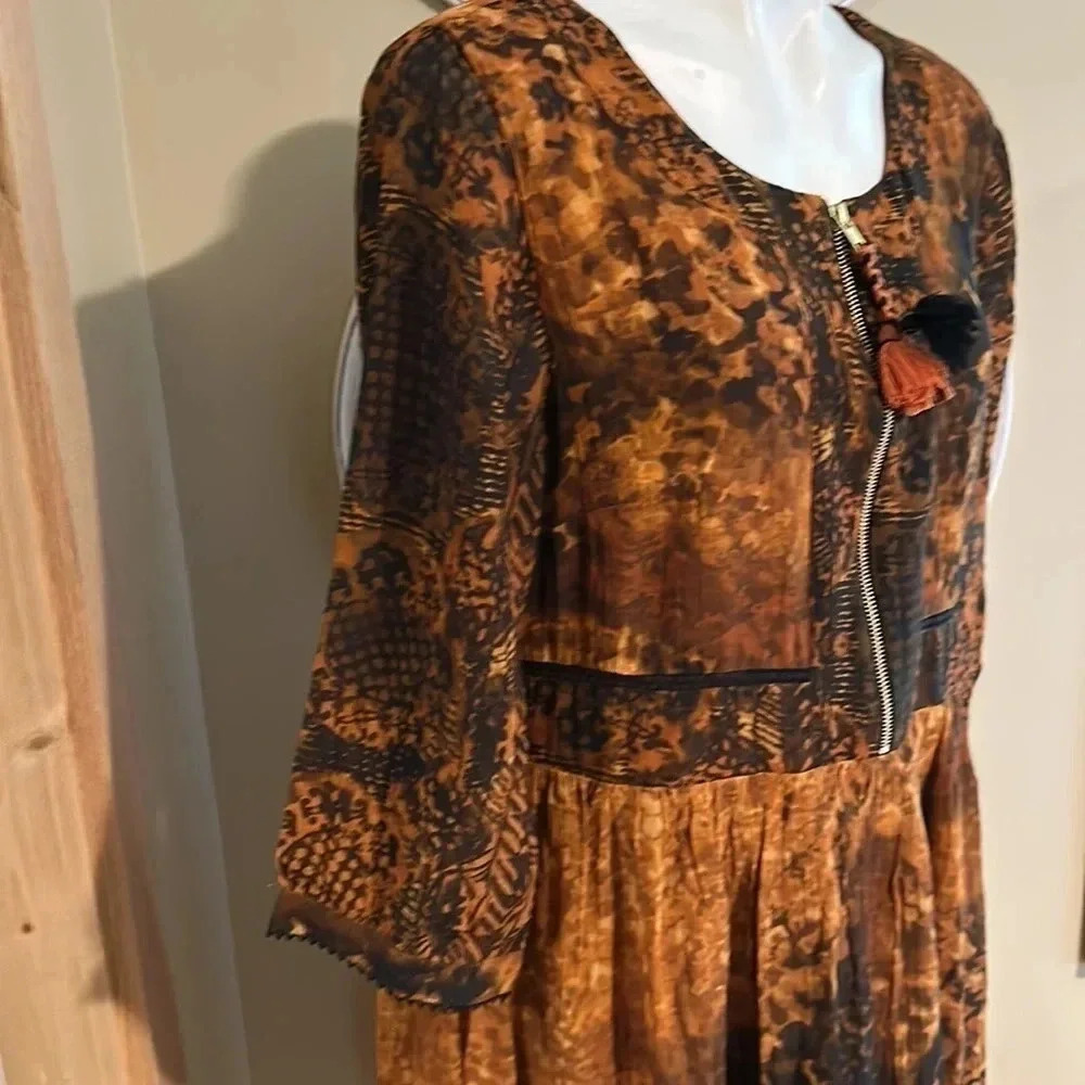NWT Soft Surroundings Venetian Dress Women’s 15POrange Black Half Zip Maxi NEW - Picture 4 of 8